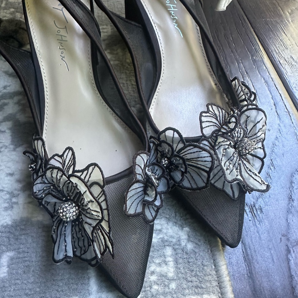 Betsey Johnson Black Mesh Butterfly Heels